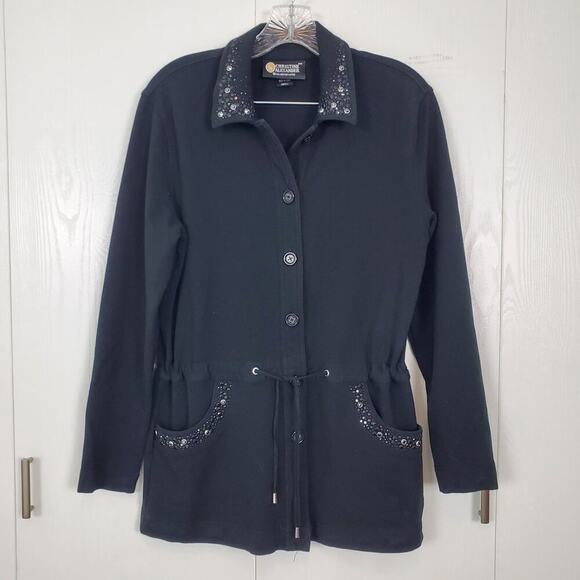 Christine Alexander Jackets & Blazers - Christine Alexander Womens Black Rhinestone Studded Drawstring Waist Jacket Sz S